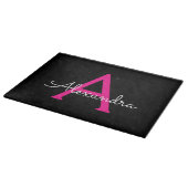 Hot Pink Black Script Name der Girl Monogram Schneidebrett (Ecke)