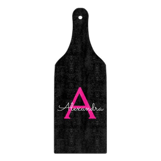 Hot Pink Black Script Name der Girl Monogram Schneidebrett (Vorderseite)