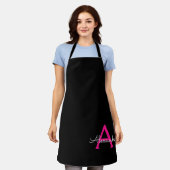 Hot Pink Black Script Name der Girl Monogram Schürze (Getragen)