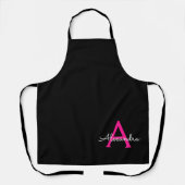 Hot Pink Black Script Name der Girl Monogram Schürze (Vorderseite)