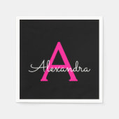 Hot Pink Black Script Name der Girl Monogram Serviette (Vorderseite)