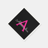 Hot Pink Black Script Name der Girl Monogram Serviette (Ecke)