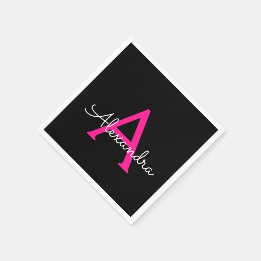 Hot Pink Black Script Name der Girl Monogram Serviette (Ecke)