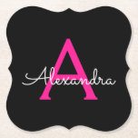 Hot Pink Black Script Name der Girl Monogram Untersetzer<br><div class="desc">Untersetzer für einfache,  schwarz-rosa Script-Monogram-Namenspapiere. Dies macht den perfekten Abschluss,  Geburtstag,  Hochzeit,  Brautparty,  Jubiläum,  Babydusche oder Junggeselinnen-Abschied Geschenk für jemanden,  die Lieben glamourösen Luxus und schicke Stile.</div>