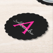 Hot Pink Black Script Name der Girl Monogram Untersetzer (angewinkelt)
