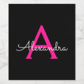 Hot Pink Black Script Name der Girl Monogram Weinetikett (Einzelnes Label)