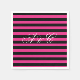 Hot Pink & Black Stripes Party Napkins Serviette