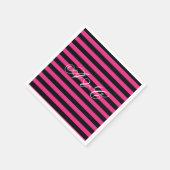 Hot Pink & Black Stripes Party Napkins Serviette (Ecke)