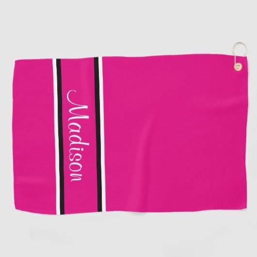 Hot Pink Black Strips Skriptname Golfhandtuch (Horizontal)