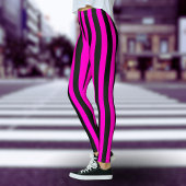 Hot Pink Black Vertical Wide Strip Leggings