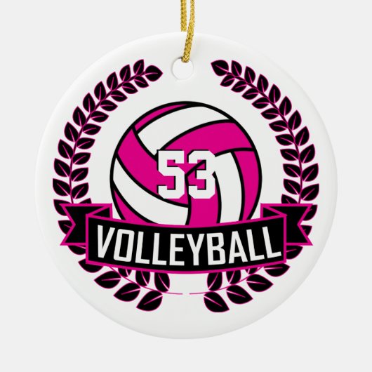 Hot Pink & Black 🏐 Volleyball-Logo-Kleider Keramik Ornament (Vorne)
