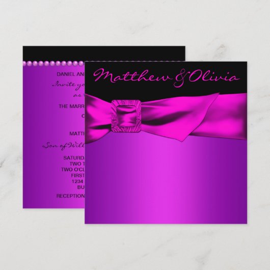 Hot Pink Black Wedding Einladung (Vorne/Hinten)