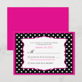 Hot Pink Black & White Polka Dot Wedding RSVP (Vorne/Hinten)