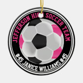 Hot Pink, Black & White Soccer ⚽  Keramik Ornament (Vorne)