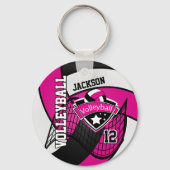 Hot Pink, Black & White Volleyball 🏐 Design Schlüsselanhänger (Rückseite)