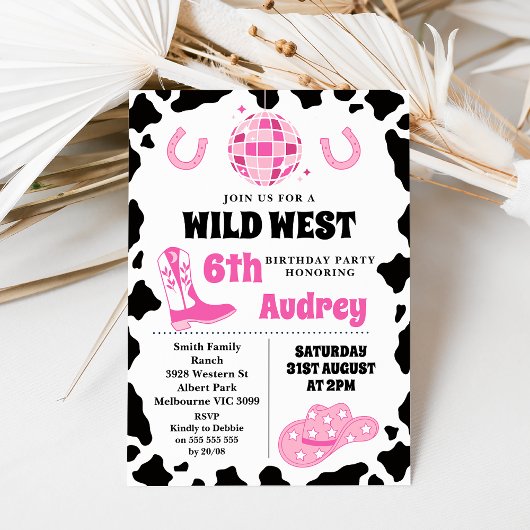 Hot Pink Black Wild West Cowgirl Geburtstag Einladung