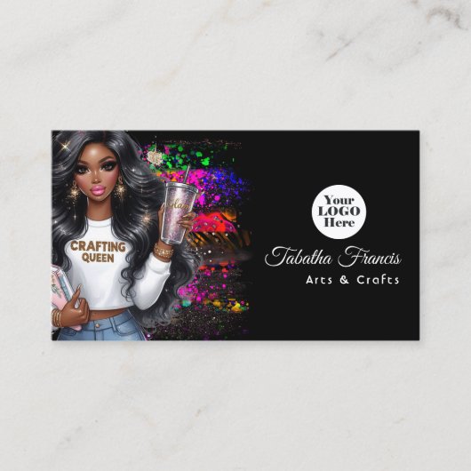 Hot-Pink Black Woman Crafting Queen Design Visitenkarte (Vorderseite)