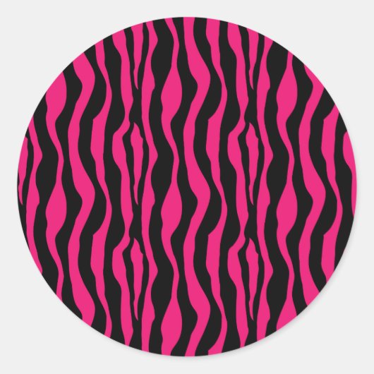 Hot Pink & Black Zebra Print Animal Zig Zag Runder Aufkleber (Vorderseite)