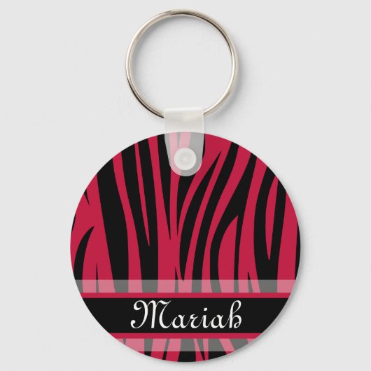 Hot Pink Black Zebra Print Individuelle Name Schlüsselanhänger (Vorderseite)