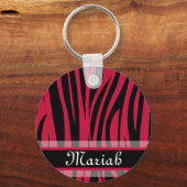 Hot Pink Black Zebra Print Individuelle Name Schlüsselanhänger (Vorderseite)