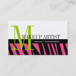 Hot Pink Black Zebra Stripes Bold Makeup Artist Visitenkarte