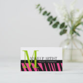 Hot Pink Black Zebra Stripes Bold Makeup Artist Visitenkarte (Stehend Vorderseite)