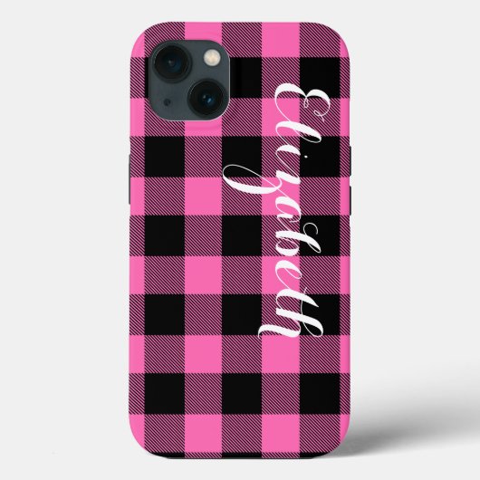 Hot Pink Blk Buffalo Karo Kariert Name Monogram NL Case-Mate iPhone Hülle (Rückseite)