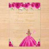 Hot Pink Bloral Blonde Hair Princess 16 . Geburtst Acryleinladungen (Vorderseite)