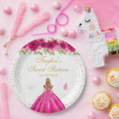 Hot Pink Bloral Blonde Hair Princess 16 . Geburtst Pappteller (Party)