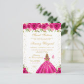 Hot Pink Bloral Blonde Hair Princess 16 . Geburtst Postkarte (Stehend Vorderseite)