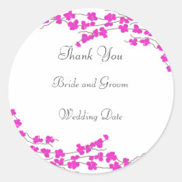 Hot Pink Blossom Hochzeit Danke Runder Aufkleber