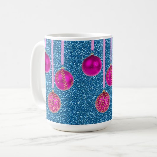 Hot Pink Blue Glitzer Frohe Weihnachtsbaumchen Tas Kaffeetasse (Vorderseite Links)