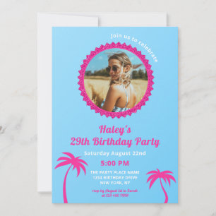 Hot Pink & Blue Modern Foto 29. Geburtstag Einladung
