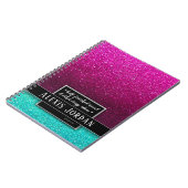 Hot Pink Blue Ombre Glitzer Schwarz-weiß Monogram Notizblock (Linke Seite)