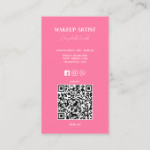 Hot Pink & Blue QR Code Foto Makeup Artist Visitenkarte (Rückseite)