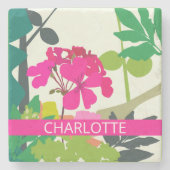 Hot Pink blühende Geranien Floristischer Individue Steinuntersetzer (Vorderseite)