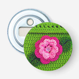 Hot Pink Blume Nature Green Unique Crochet Print Flaschenöffner