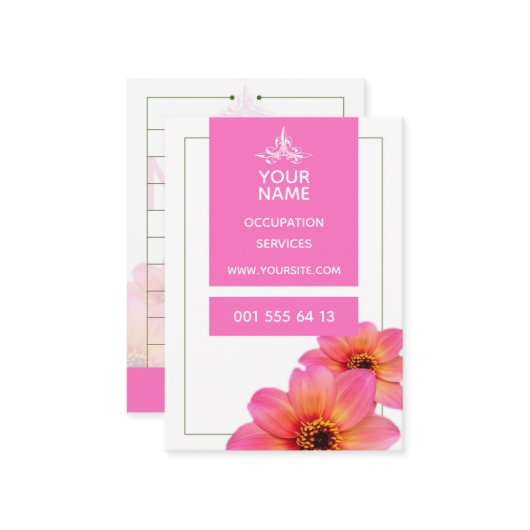 Hot-Pink-Blume - Visitenkarte (Vorderseite/Rückseite Beispiel)