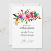 Hot-Pink Boho Chic Floral Virtual Baby Dusche Einladung (Vorderseite)