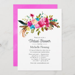 Hot-Pink Boho Chic Floral Virtual Baby Dusche Einladung