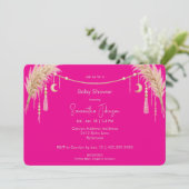 Hot Pink Boho Pampas Baby Shower Einladung (Stehend Vorderseite)