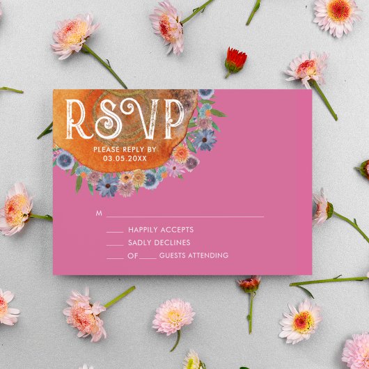 Hot Pink Boho Wildblume Hochzeit RSVP Karte