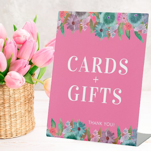 Hot-Pink-Boho-Wildblume Hochzeitskarten und Gesche Sockelschild