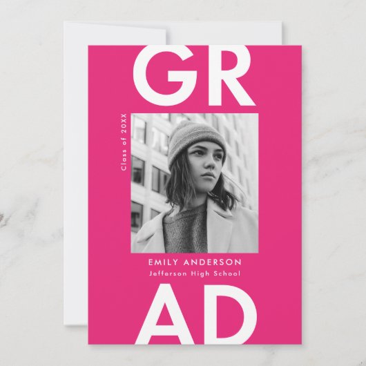 Hot Pink | Bold Foto Abschluss Ankündigung (Vorderseite)