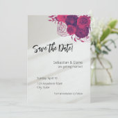 Hot Pink & Bold Magenta Floral & Sonnenlicht Hochz Save The Date (Stehend Vorderseite)