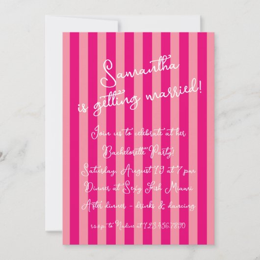 Hot Pink Bold Stripes Script-Junggeselinnen-Abschi Einladung (Vorderseite)