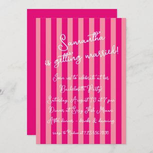 Hot Pink Bold Stripes Script-Junggeselinnen-Abschi Einladung