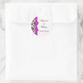Hot Pink Bow Classic Damask Wedding Label Runder Aufkleber (Tasche)