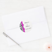Hot Pink Bow Classic Damask Wedding Label Runder Aufkleber (Umschlag)