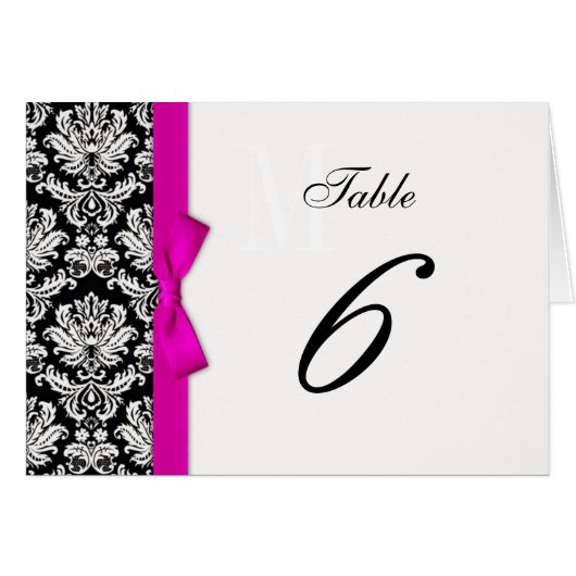 Hot Pink Bow Damask Tischnummer (Vorderseite (Horizontal))